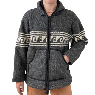 Vintage 1990s Unisex Gray Chunky Wool Nepal Fleece Lined Hoodie Jacket Sz M 