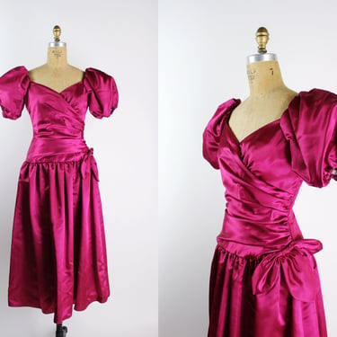 80s Puffy Sleeves Prom Dress / Vintage Party Dress / Size XS/S 