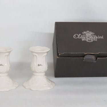 Oleg Cassini Porcelain Ivory Candle Stick Holders a Pair in Box 3532B
