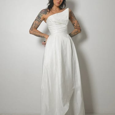 1950's White Asymmetric Bust Gown