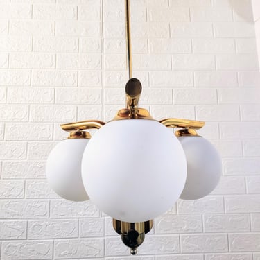 Vintage Ceiling Lamp / Mid century Modern Ceiling Lamp / Three Bulbs Chandelier /Pendant Light / Golden Metal Ceiling Light/ 70s Yugoslavia 