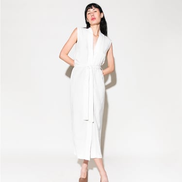 JESSE KAMM White Linen V Neck Maxi Dress with Belt (Sz. XS)