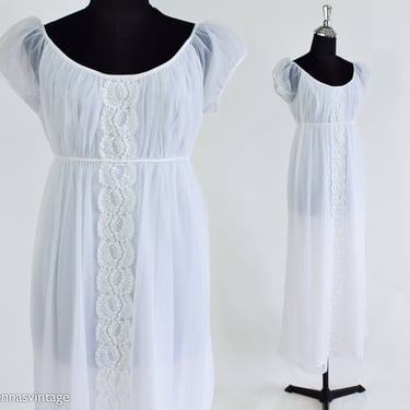 1960s White Nightgown | 60s White Nylon Long Gown|  Komar  | Small 