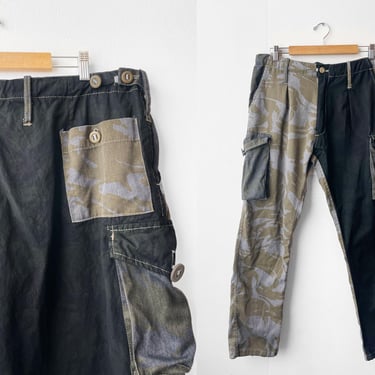 Charcoal Mix & Match British Army Camo Pants - Reworked Cargo Combat Trousers Straight Leg - Vintage / Grunge - XS S M L 