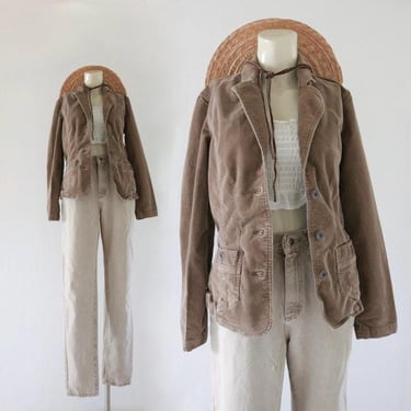 corduroy library jacket - s - vintage y2k beige brown womens blazer academia sport coat cord size small cropped 