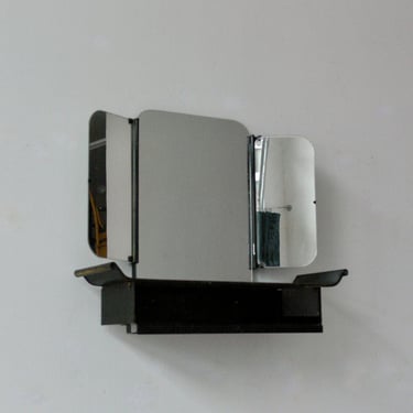 Modernist Mathieu Matégot Styled Perforated Metal Vanity Mirror with Shelf 
