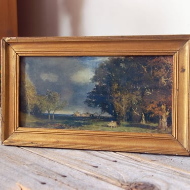 Vintage framed pasture scene / country farmhouse landscape with cows / vintage wall decor / rustic country scene print / vintage art 