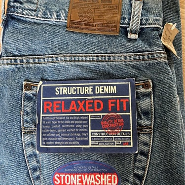 Mens NOS New Old Stock Structure Relaxed Fit Stonewashed Denim Blue Jeans 34x32 