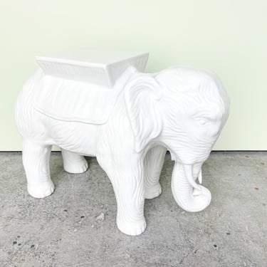 Ceramic White Elephant Garden Seat