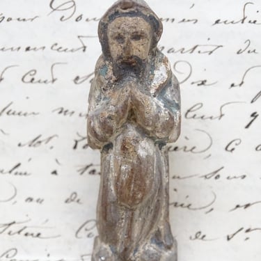 Antique 1800's Small 2 3/4 Inch Praying Jesus Christ Santos, Hand Carved Wood  Religious Church Folk Art 