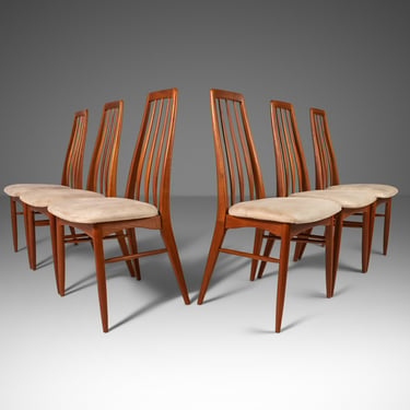 Set of Six (6) Eva Dining Chairs w/ Sculpted Backs in Teak by Niels Koefoed for Koefoeds Hornslet, Denmark, c. 1960s 
