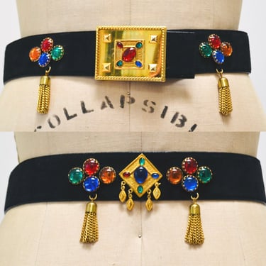 80s 90s Vintage ESCADA Black Gold Gemstone Belt | Hooked on  display picture 2
