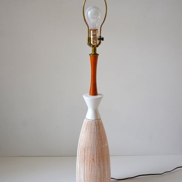 Vintage Mid-Century Modern Ceramic Table Lamp with Walnut Detail, circa 1960s 