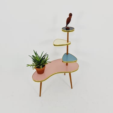 1950s German Plant Stand, Colorful Vintage Mid-Century Minimalist Indoor Plant Stand Side Table Retro flower table 