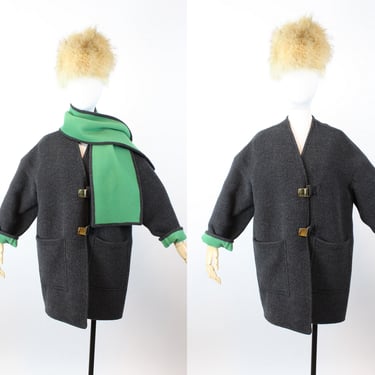 1960s double faced GREEN GRAY gold buckle coat small - large | new winter 