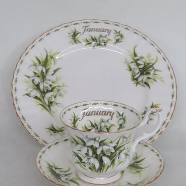 Royal Albert Bone China January Snowdrops Tea Cup Saucer and Plate Set 3779B