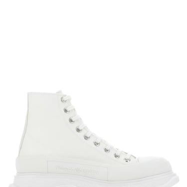 Alexander Mcqueen Man White Canvas And Rubber Tread Slick Sneakers