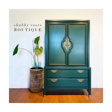 NEW! Emerald Green Mid Century Modern Chinoiserie style tall dresser armoire wardrobe •San Francisco, CA by Shab