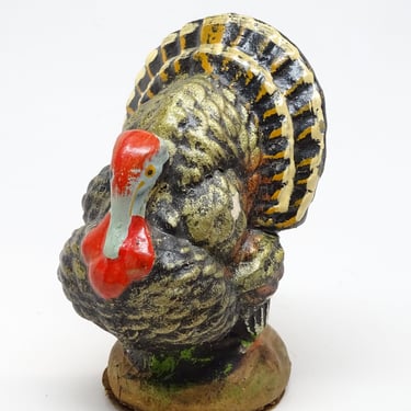 Vintage 1940's 4 1/2 Inch German Turkey Candy Container, Hand Painted for Thanksgiving, Germany Christmas 