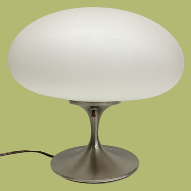 Vintage Laurel Mushroom Lamp Retro 1960s Mid Century Modern + White Glass + Shade + Silver Metal Tulip Base + MCM Mood Lighting + Home Decor 