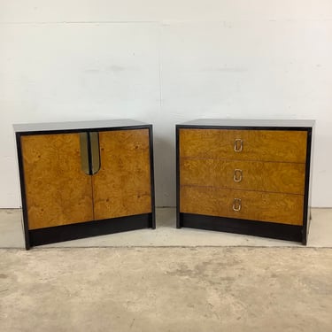 Pair Vintage Burl Front Nightstands or Cabinets 