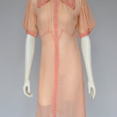 1930s dusty rose sheer dress with collar XS/S 