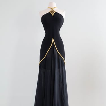 Sublime Vintage 1990's Designer Kathryn Dianos Halter Gown / Medium