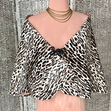 Pin Up Style Leopard Print Cape, Wrap Stole, Faux Fur Capelet, Vintage 60s Mid Century Fashion 