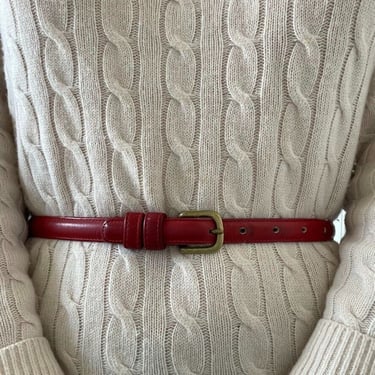Vintage Womens Coach Solid Brass Buckle Red Leather Skinny Waist Belt Sz 28 
