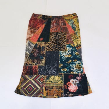 Y2k Vintage Roberto Cavalli Skirt Patch work Animal Print Roberto Cavalli 2002 Fall Cavalli Animal Print Knit Skirt Large 