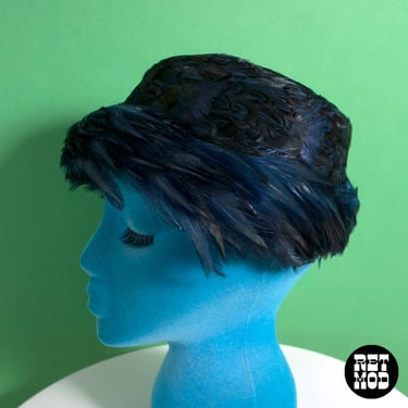 Beautiful Vintage 50s 60s Blue Feather Bucket Hat 