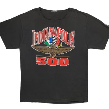 Vintage 90s Logo Athletic Indianapolis 500 Big Print Racing Car Graphic T-Shirt Size XL 