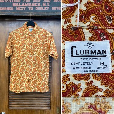 1960’s -Deadstock- “Clubman” Paisley Mod Ivy League Cotton Button-Down Collar Shirt, Never Worn, 60’s Vintage Clothing 