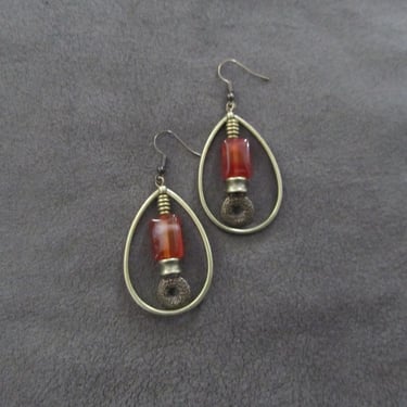 Bohemian earrings, rustic boho artisan ethnic Asian teardrop hoop earrings 