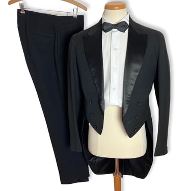 Vintage 1920s/1930s Wool Tuxedo w/ Tails ~ size 38 ~ Button-Fly Pants ~ Frock / Morning / Tail Coat ~ Tux / Suit ~ Wedding ~ 