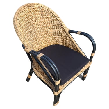 Modern Black Rattan Armchair w/ Wicker Seat 