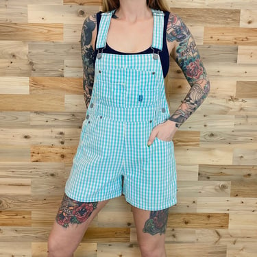 Gingham Checkered Print Vintage Overall Shorts 