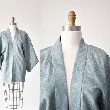 Vintage Silk Hoari Jacket / Vintage Short Kimono / Vintage Haori Kimono / Pale Blue Kimono 