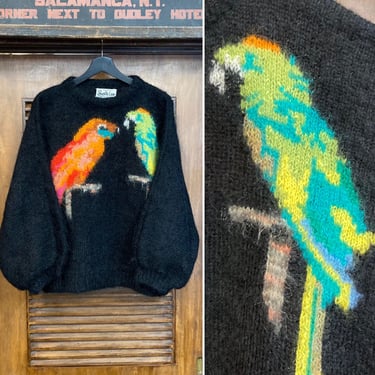 Vintage 1980’s Mohair Avant Garde Rare Parrot Design New Wave Sweater, 80’s Pullover Sweater, Vintage Clothing 