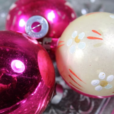 Vintage Glass Pink Christmas Ornaments | Set of 3 | Vintage Christmas Ornaments | Bixley Shop 