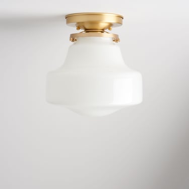 White Art Deco Ceiling Fixture - Flush - Mid Century Lighting - Hand Blown Glass 