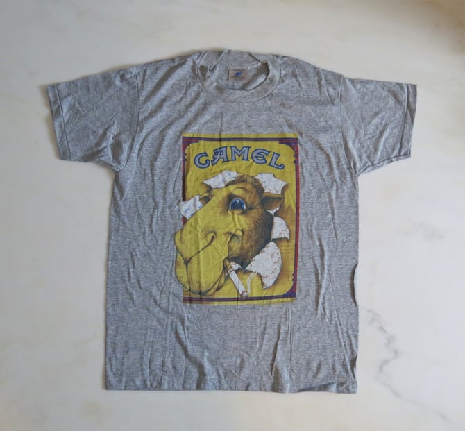 Vintage 1980s Joe Camel cigarettes T shirt sneakers USA single stitch NOS, deadstock 