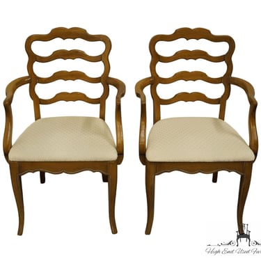 Set of 2 WHITE OF MEBANE Country French Ladder Back Dining Arm Chairs - Old Bisque Finish 