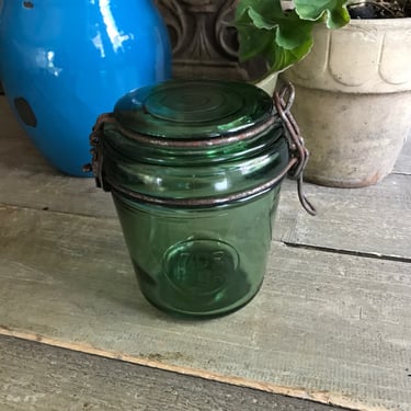 French Canning Jar, DuFor, Aqua Green Glass Mason French Country Farmhouse Cuisine 