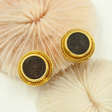 Elizabeth Locke 18 Karat Yellow Gold Button Earrings with Ancient Coins