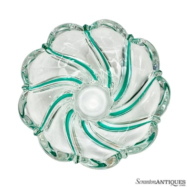 Vintage Italian Murano Sommerso Green Spiraled Art Glass Bowl