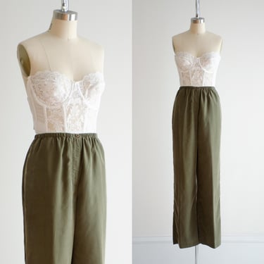 high waisted pants 90s vintage olive green wide leg pants 