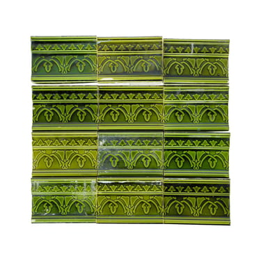Antique Boch Freres Art Nouveau 6 in. Green Bull Nose Tile Set