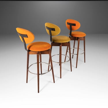 Set of Three (3) MCM Multi-Colored Barstools by Hugo Frandsen for Spøttrup, Denmark, c. 1960's 