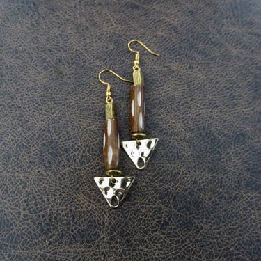 Batik print bone and hammered brass earrings 
